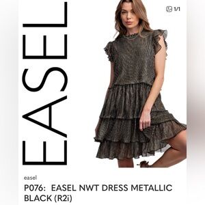 Easel NWT Shimmering Black Tiered Mini Dress size Large